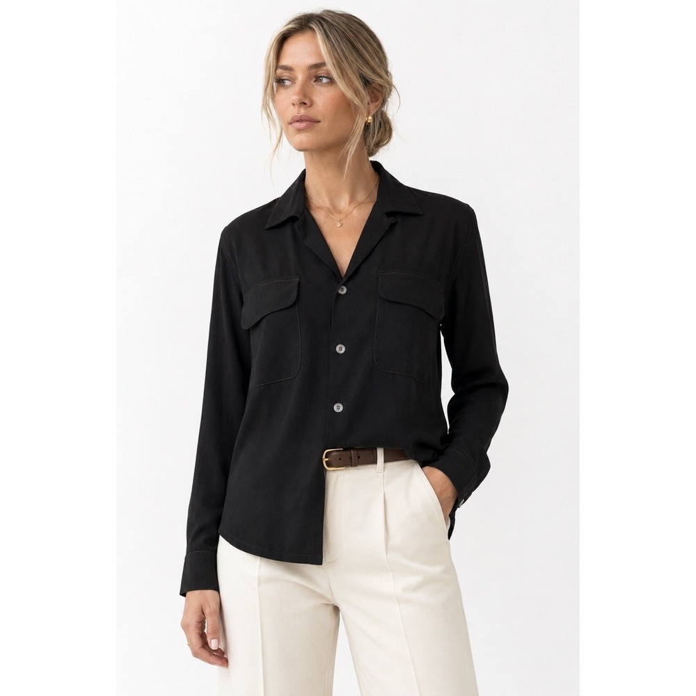 Buck Mason Soft Black Silken Twill Studio Shirt Modal Button Up Camp Top XS NWT